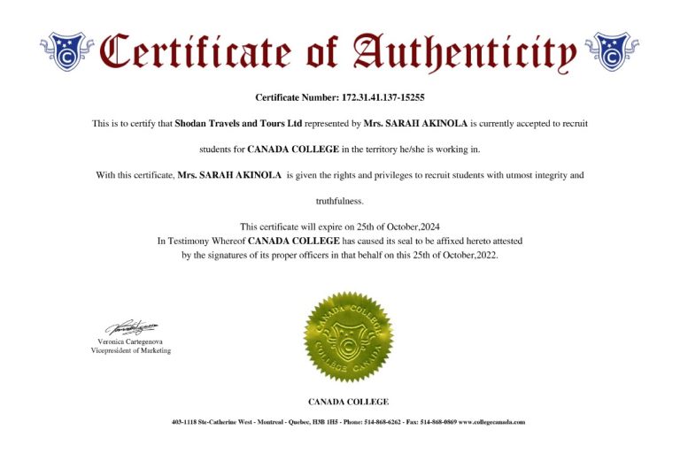 Certification of Authentication